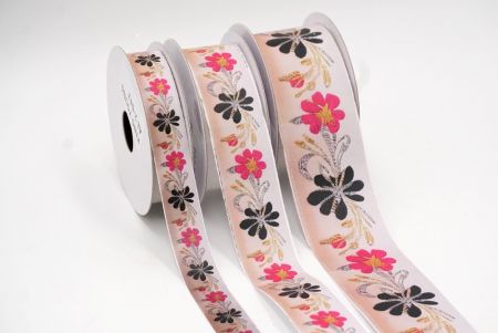 Frühling Schwarz/Neonpink Blume Jacquardband_AI-KN